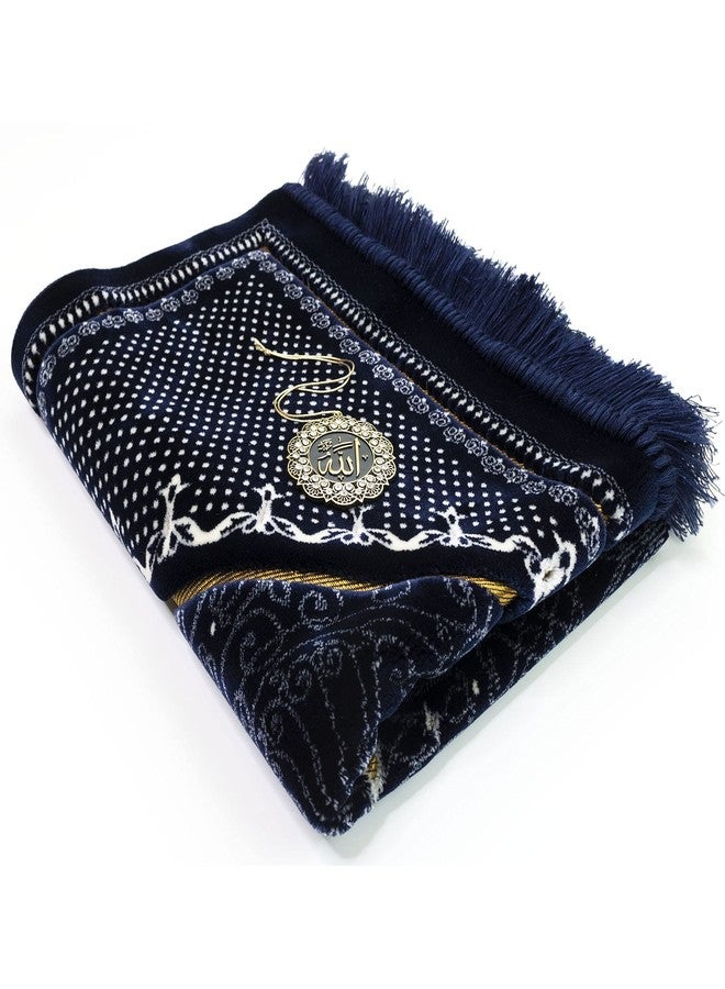 Modefa Turkish Islamic Velvet Prayer Rug - Thick & Wide Soft Praying Carpet - Large Traditional Muslim Salah Mat - Ramadan & Eid Gift - with Car Hanger - Double Plush Topkapi (Blue) - Image 4